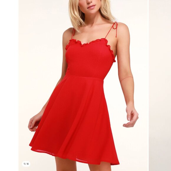 Lulus Dresses & Skirts - EUC Lulus Celebration Red Ruffled Skater Mini Dress Small